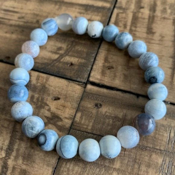 8mm Blue & White Denim Agate Chakra Bracelet - Picture 2 of 5